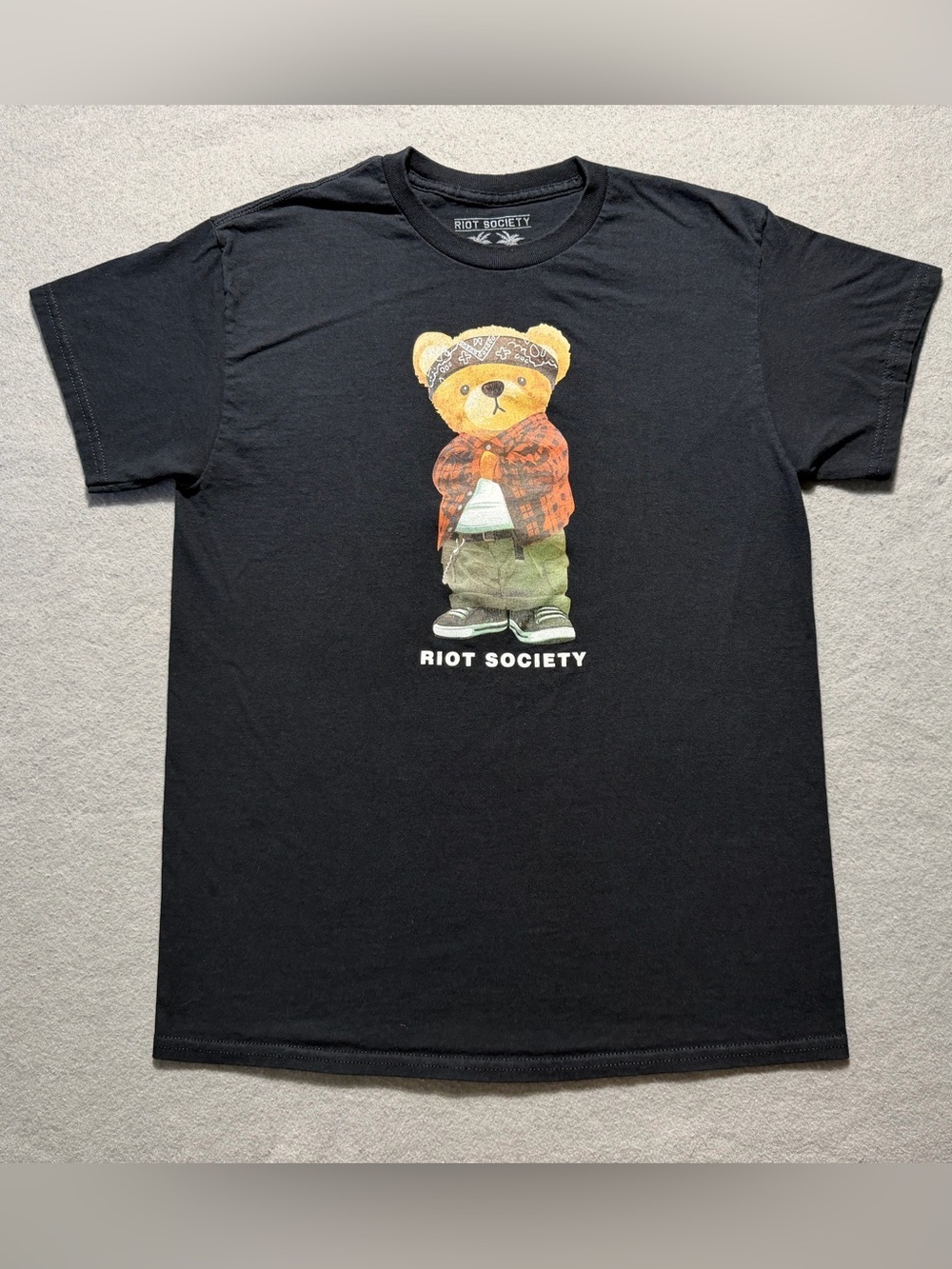 Riot Society County Teddy Bear Graphic T-Shirt Men’s Medium Black Streetwear Tee